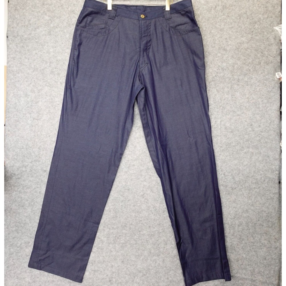 Savile Row Pants Mens‎ HOLLAND SHERRY Long Blue Chambray Custom Chinos UK 38/35